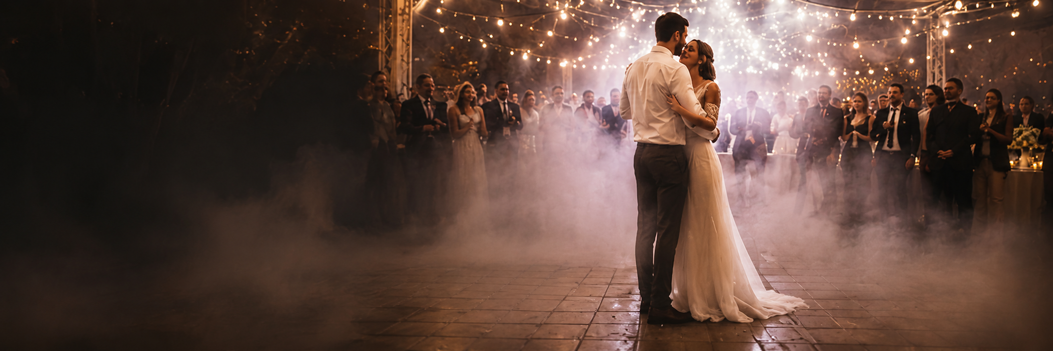 Wedding guests celebrating on the dancefloor